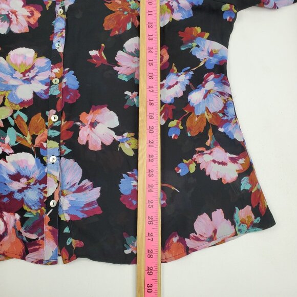 Floral & Ivy Womens 2X Button Front Chiffon Blouse Black Sheer Lightweight Top - Picture 14 of 14